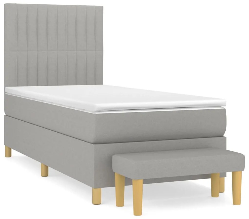 vidaXL Κρεβάτι Boxspring με Στρώμα Ανοιχτό Γκρι 90x190 εκ. Υφασμάτινο