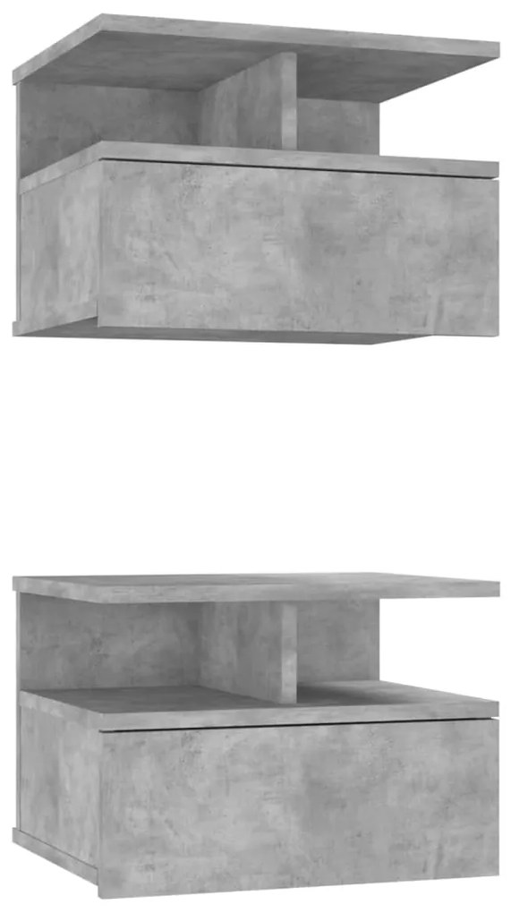 Κομοδίνα Κρεμαστά 2τεμ. Γκρι Σκυροδ. 40x31x27εκ. από Επεξ. Ξύλο 800414