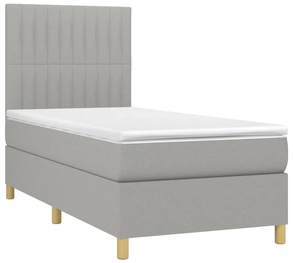 vidaXL Κρεβάτι Boxspring με Στρώμα & LED Αν.Γκρι 90x190 εκ. Υφασμάτινο