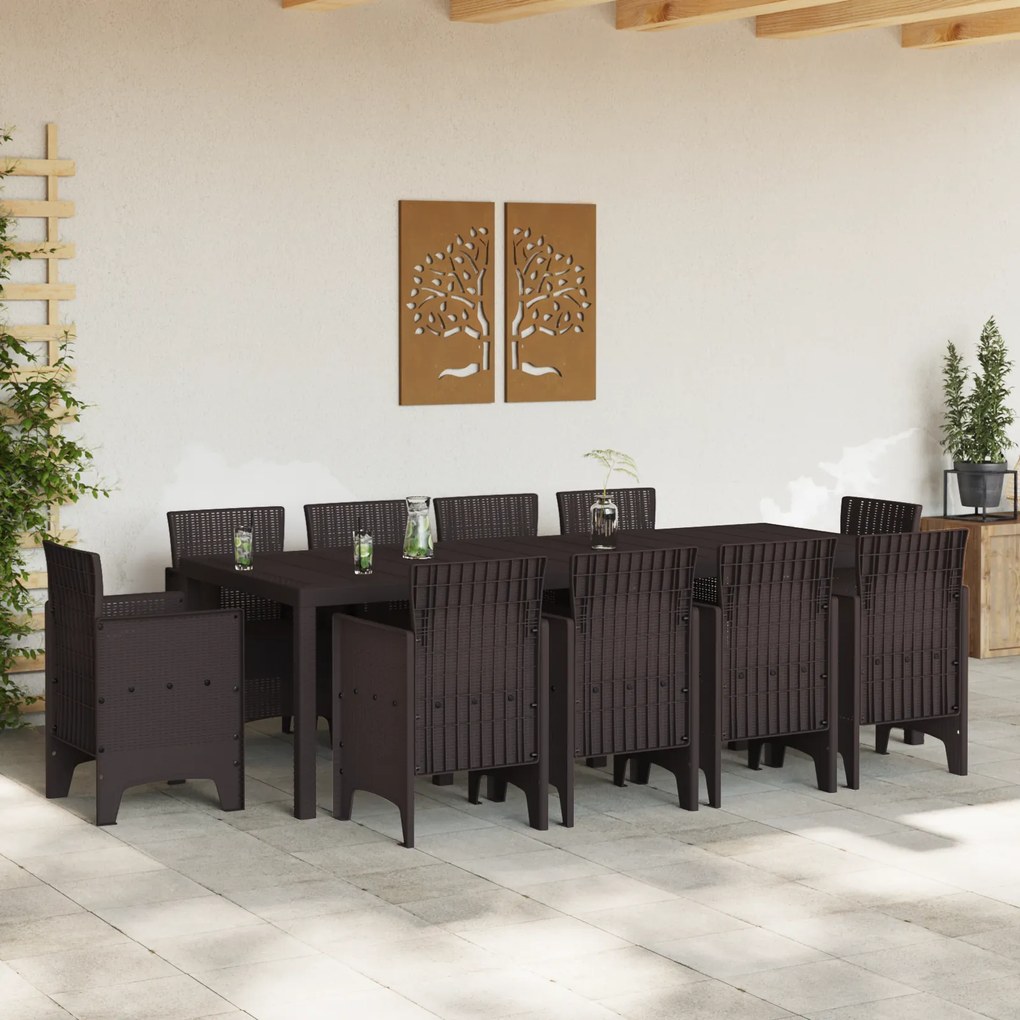 vidaXL Σετ Σερβιρίσματος Κήπου 11 pcs Καφέ 250 x 100 x 73 εκ Ρατάν