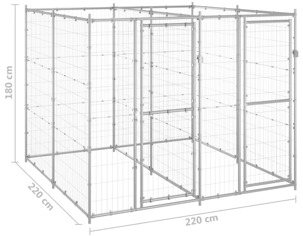 vidaXL Κλουβί Σκύλου Εξωτερικού Χώρου 4,84 μ² από Γαλβανισμένο Χάλυβα