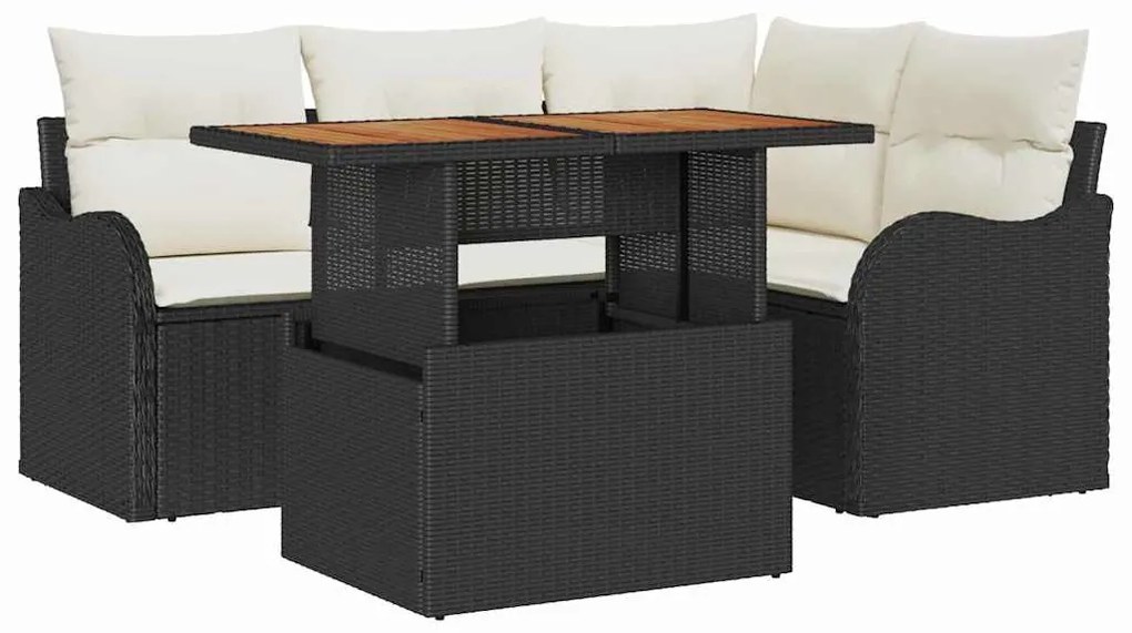 vidaXL Σετ Καναπέ Κήπου 5 pcs Μαύρο και κρεμ 100 x 55 x 73 εκ