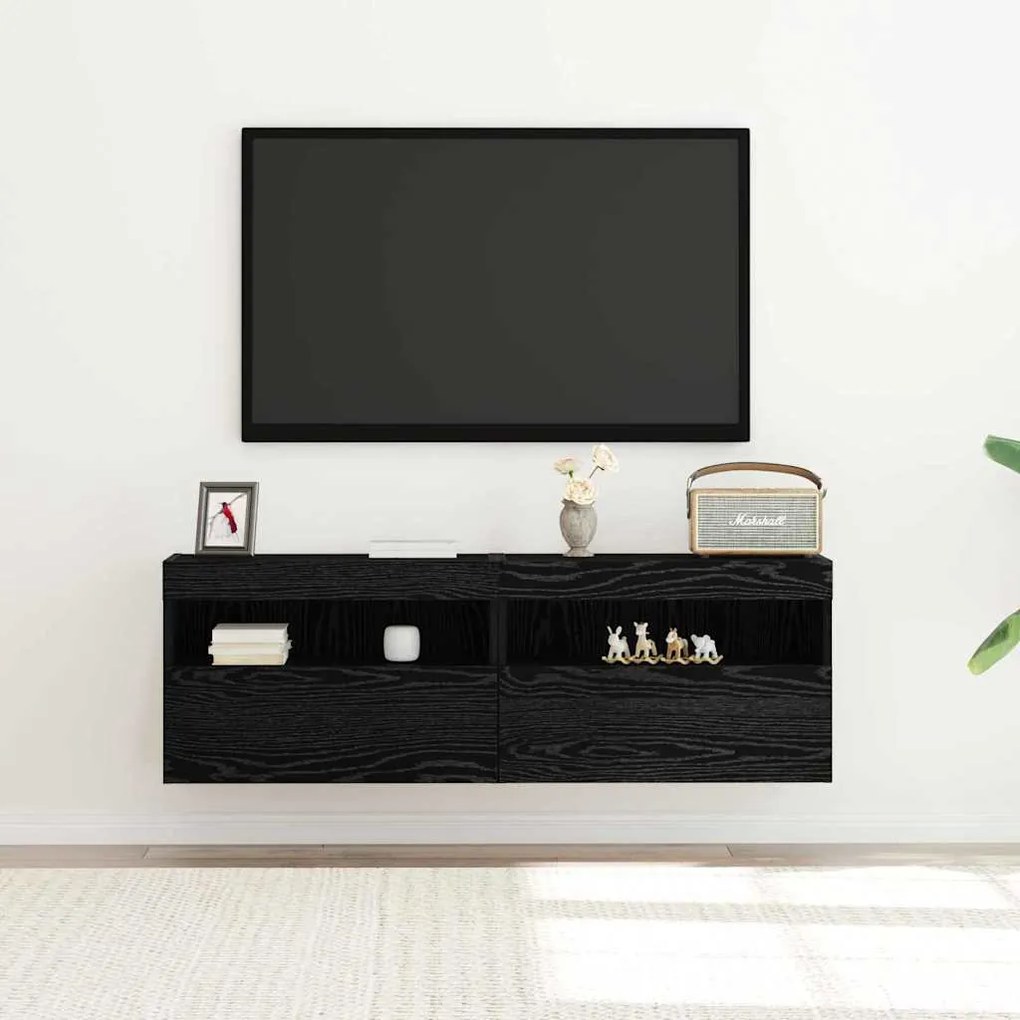 vidaXL Ντουλάπι Τηλεόρασης Τοίχου Μαύρη δρυς 60 x 30 x 40 εκ.