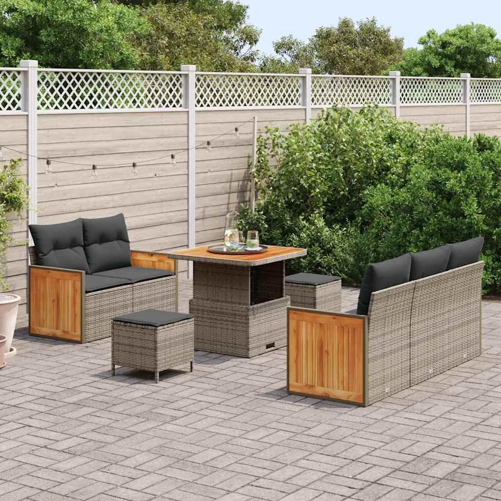 vidaXL Σετ Καναπέ Κήπου με μαξιλάρι 8 pcs Γκρι Πολυ ράταν
