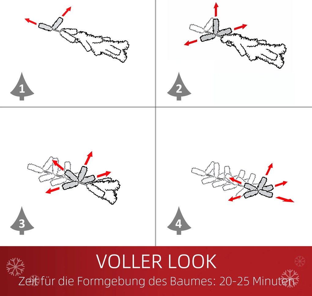 HOMCOM Τεχνητό Χριστουγεννιάτικο Δέντρο 180 εκ. Πεύκο Τεχνητό με 59 Κουκουνάρια, Χιόνι, 1111 Κλαδιά για Εσωτερικό Χώρο