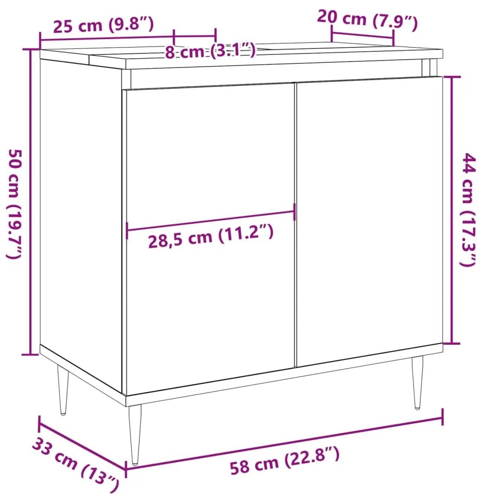 Ντουλάπι μπάνιου Δρυς τεχνίτης 58x33x60 cm Κατασκευασμένο ξύλο - Καφέ