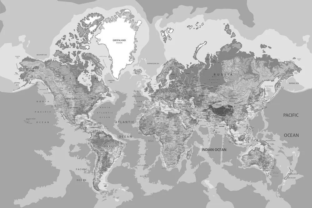 Εικόνα στο φελλό ενός κλασικού παγκόσμιου χάρτη σε ασπρόμαυρο - 120x80  place