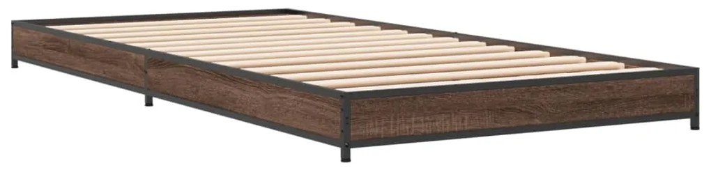 vidaXL Πλαίσιο Κρεβατιού Καφέ Δρυς 75x190 εκ. Επεξ. Ξύλο &amp; Μέταλλο