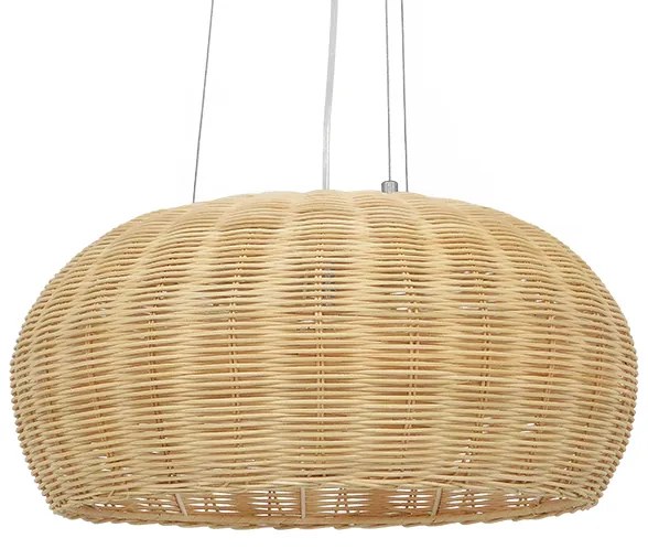 01624 GloboStar®  DE LA MER 01624 Boho Κρεμαστό Φωτιστικό Καμπάνα Τρίφωτο 3 x E27 IP20 Μπεζ Ξύλο - Μ45 x Π45 x Υ24cm