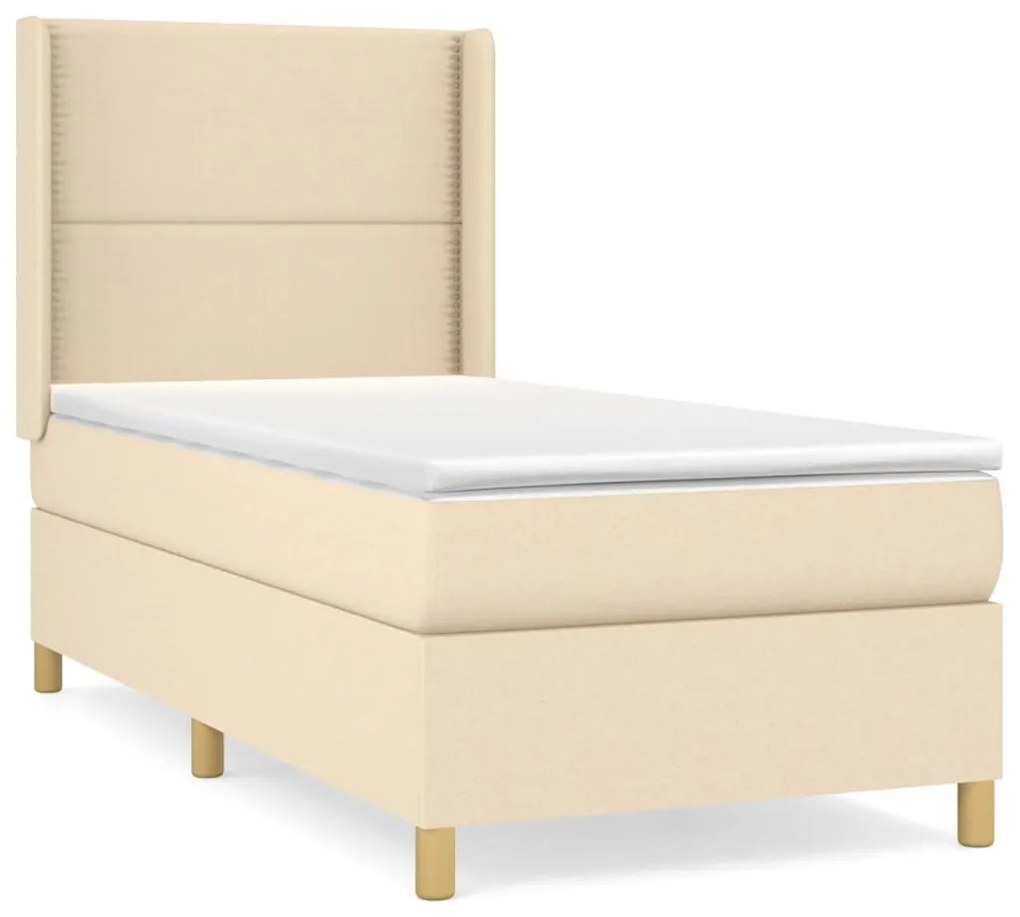 vidaXL Κρεβάτι Boxspring με Στρώμα Κρεμ 100 x 200 εκ. Υφασμάτινο