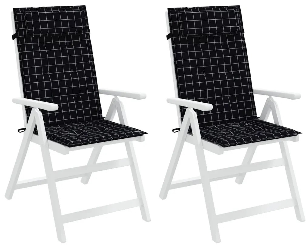 vidaXL Μαξιλάρια Καρέκλας με Ψηλή Πλάτη 2 τεμ Μαύρα Καρό Ύφασμα Oxford