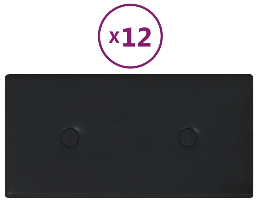 vidaXL Πάνελ Τοίχου 12 τεμ. Μαύρα 30 x 15 εκ. 0,54 μ² Συνθετικό Δέρμα