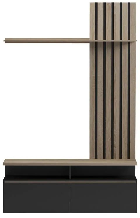 Σύνθετο σαλονιού Perlento σε μαύρο με sonoma απόχρωση 140x41x219.5εκ 140x41x219.5 εκ.