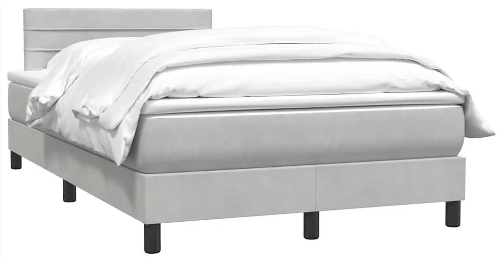 vidaXL Κρεβάτι Boxspring με Στρώμα Ανοιχτό Γκρι 120x220 εκ. Βελούδινο