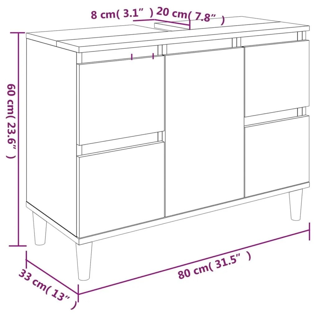 Ντουλάπι Νιπτήρα Γκρι Sonoma 80 x 33 x 60εκ. Επεξεργασμένο Ξύλο - Γκρι