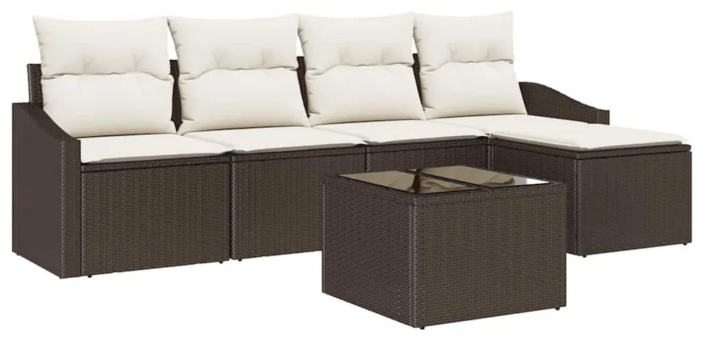 vidaXL Σετ Καναπέ Κήπου 6 pcs Καφέ Πολυ ράταν
