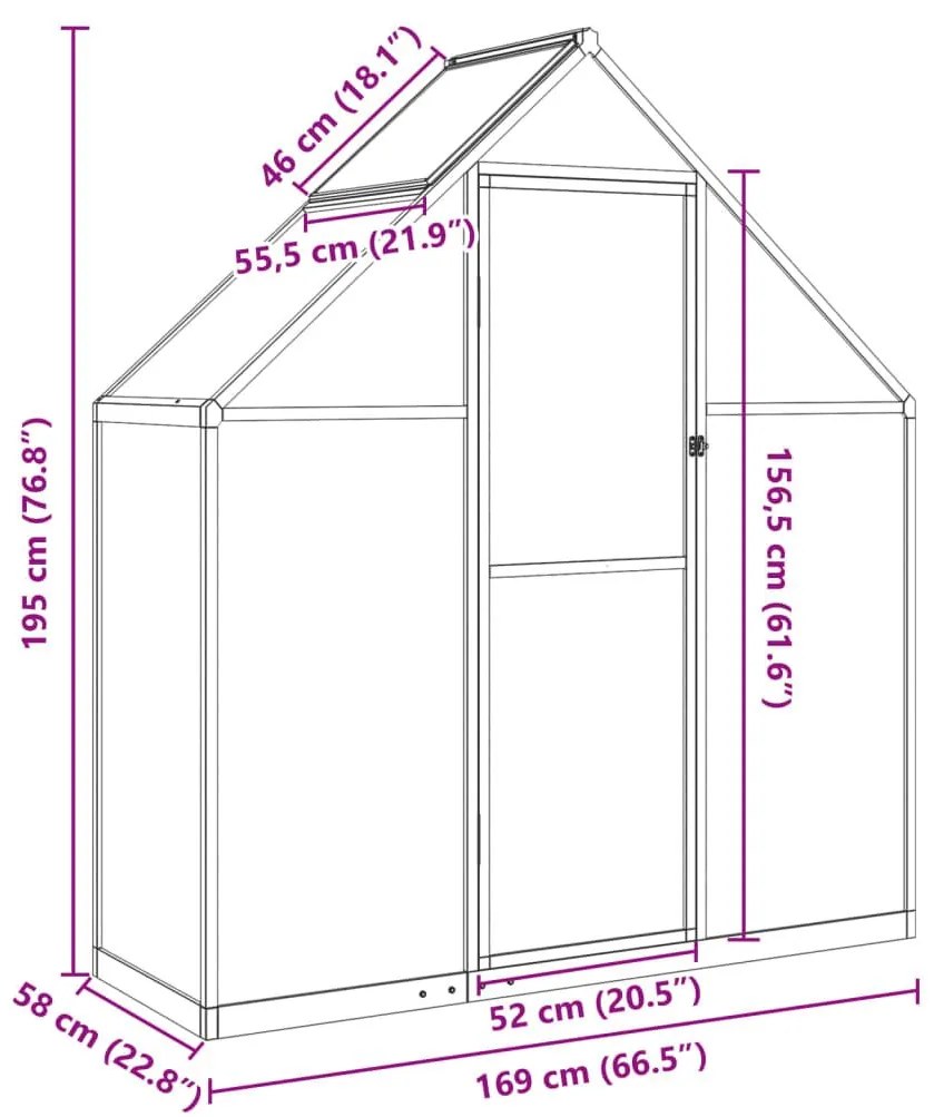 Θερμοκήπιο με Πλαίσιο Βάσης Ανθρακί 169x58x195 εκ. Αλουμίνιο - Ανθρακί