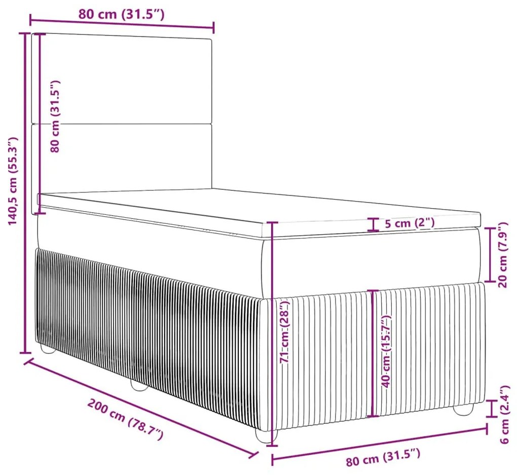 Κρεβάτι Boxspring με Στρώμα Ροζ 80 x 200 εκ. Βελούδινο - Ροζ