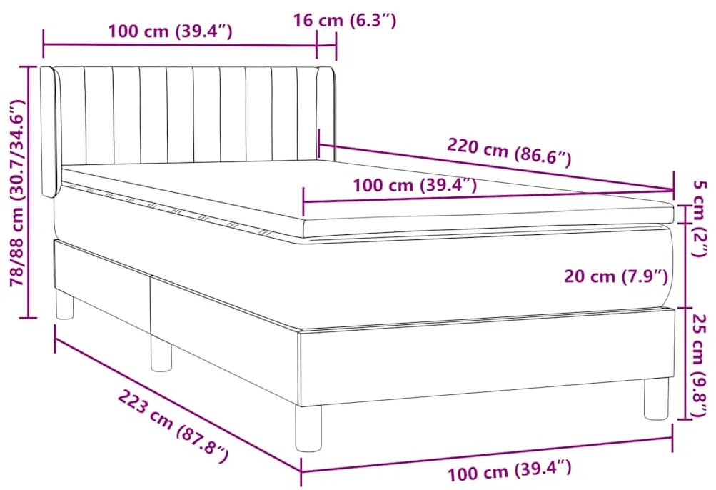 BOX SPRING ΚΡΕΒΑΤΙ ΜΕ ΣΤΡΩΜΑ ΑΝΟΙΧΤΟ ΓΚΡΙ 100X220 ΕΚ. ΒΕΛΟΥΔΙΝΟ 3318315