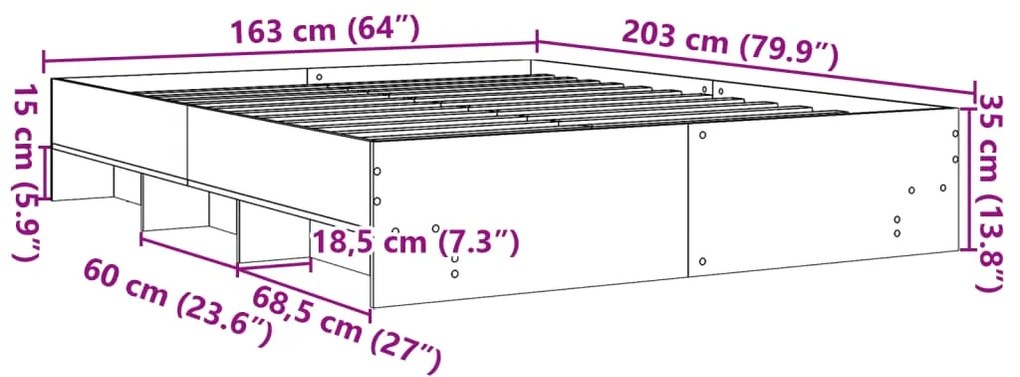 Πλαίσιο Κρεβατιού Γκρι Σκυροδέματος 160x200 εκ. Επεξεργ. Ξύλο - Γκρι