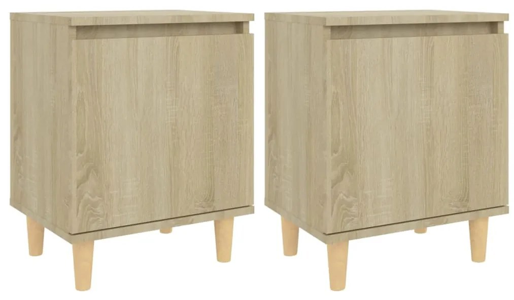 vidaXL Κομοδίνα 2 τεμ. Sonoma Δρυς 40x30x50εκ. & Πόδια από Μασίφ Ξύλο