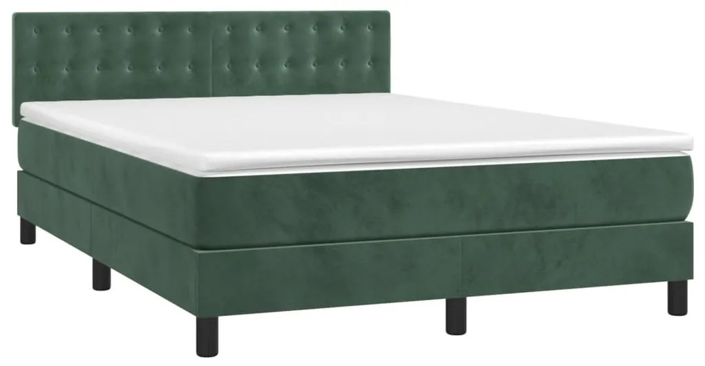 vidaXL Κρεβάτι Boxspring με Στρώμα Σκούρο Πράσινο 140x200εκ. Βελούδινο