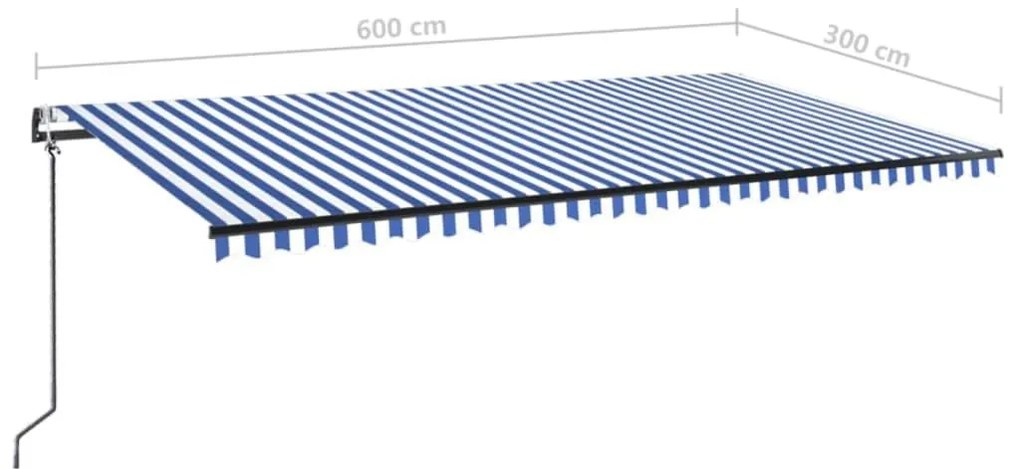 Τέντα Αυτόματη με LED &amp; Αισθητήρα Ανέμου Μπλε/Λευκό 600x300 εκ. - Μπλε