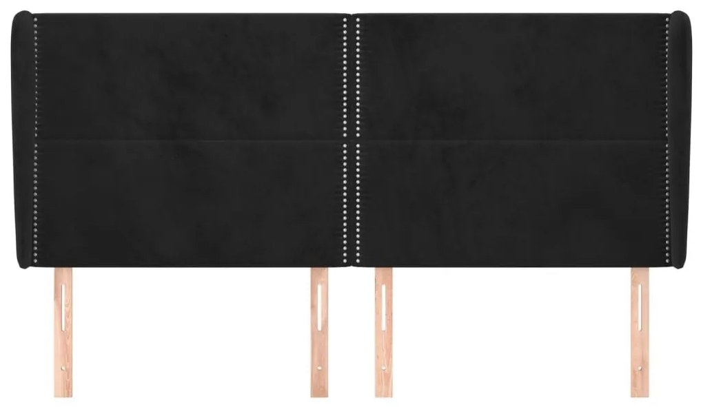 Κεφαλάρι με Πτερύγια Μαύρο 183x23x118/128 εκ. Βελούδινο - Μαύρο