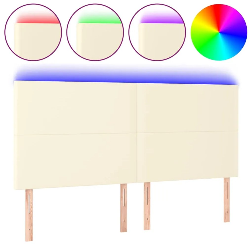 vidaXL Κεφαλάρι Κρεβατιού LED Κρεμ 180x5x118/128 εκ. Συνθετ. Δέρμα