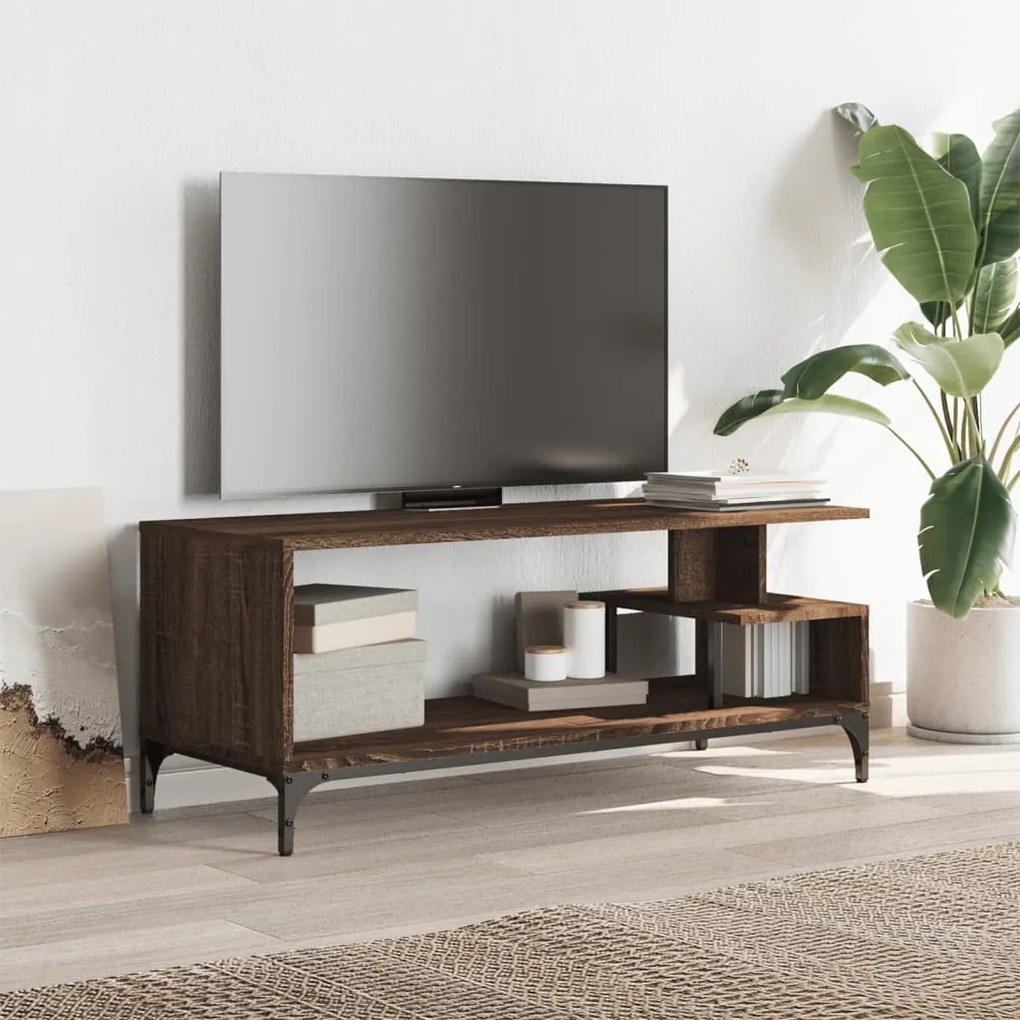 vidaXL Έπιπλο TV Καφέ Δρυς 102x40x41 εκ Επ Ξύλο/Ατσάλι Ηλ Βαφή Πούδρα