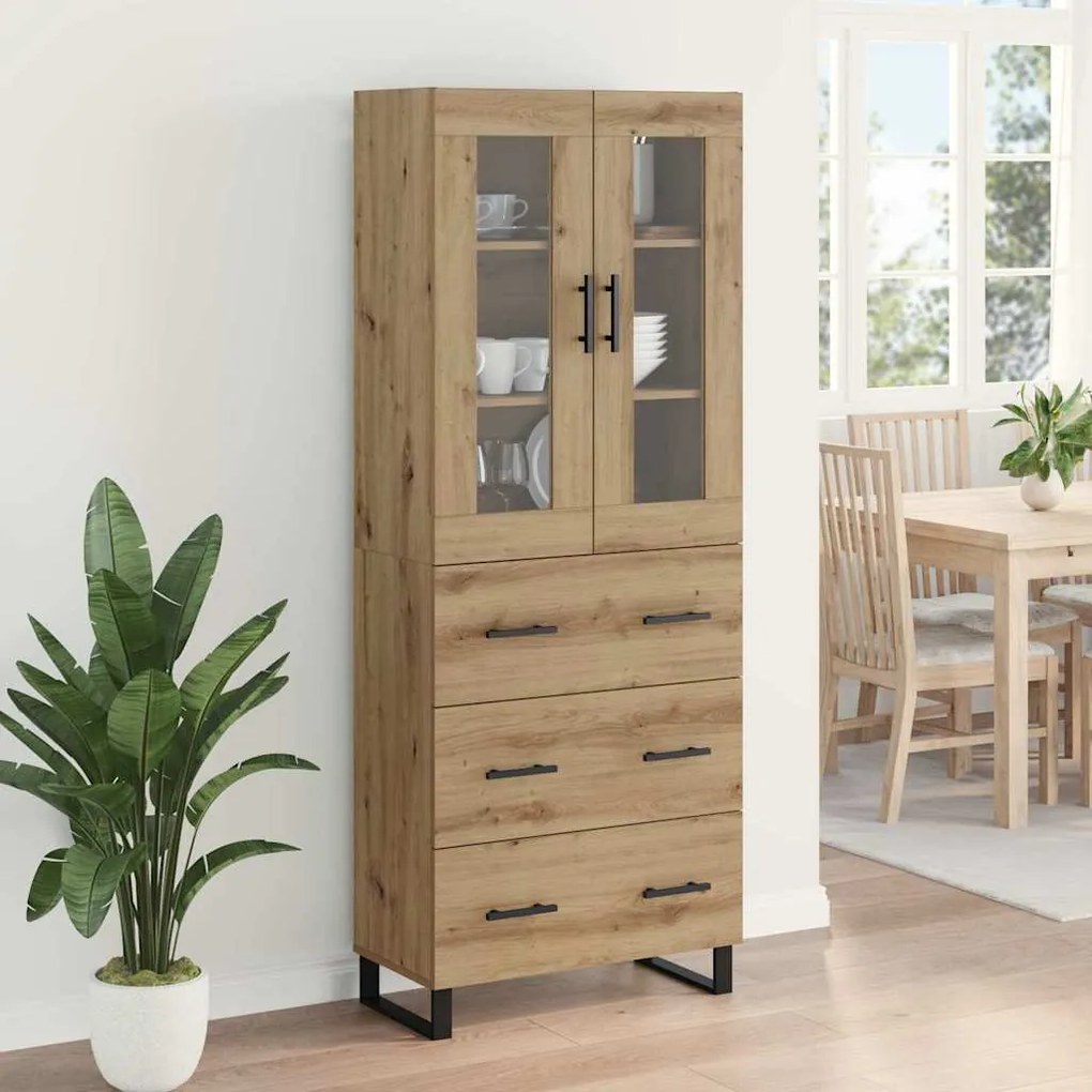 vidaXL Highboard με συρτάρι 2 pcs Artisan Oak Σύνθετο Ξύλο και Γυαλί