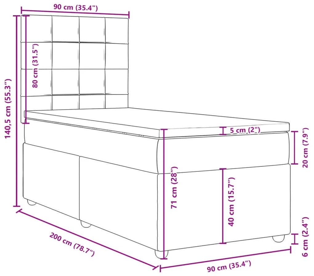 Κρεβάτι Boxspring με Στρώμα Μαύρο 90x200 εκ. Υφασμάτινο - Μαύρο