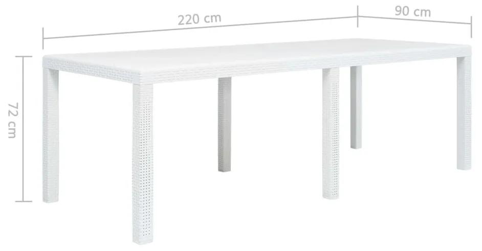 Τραπέζι Κήπου Λευκό με Εμφάνιση Ρατάν 220x90x72 εκ. Πλαστικό - Λευκό
