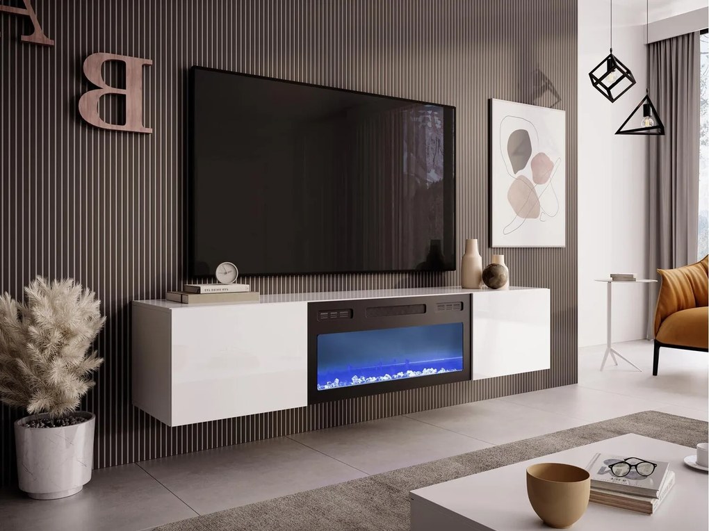 Τραπέζι Tv Houston 1572, Άσπρο, Γυαλιστερό λευκό, 180x37x40cm, 44 kg | Epipla1.gr