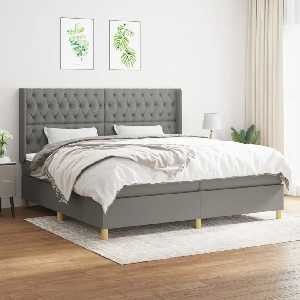 vidaXL Κρεβάτι Boxspring με Στρώμα Σκούρο Γκρι 200x200 εκ. Υφασμάτινο