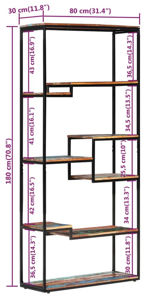 ΒΙΒΛΙΟΘΗΚΗ 80 X 30 X 180 ΕΚ. ΑΠΟ ΜΑΣΙΦ ΑΝΑΚΥΚΛΩΜΕΝΟ ΞΥΛΟ 320941