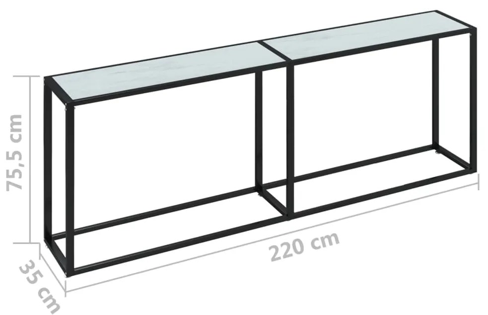 vidaXL Τραπέζι Κονσόλα Λευκό Όψη Μαρμάρου 220x35x75,5 εκ. Ψημένο Γυαλί
