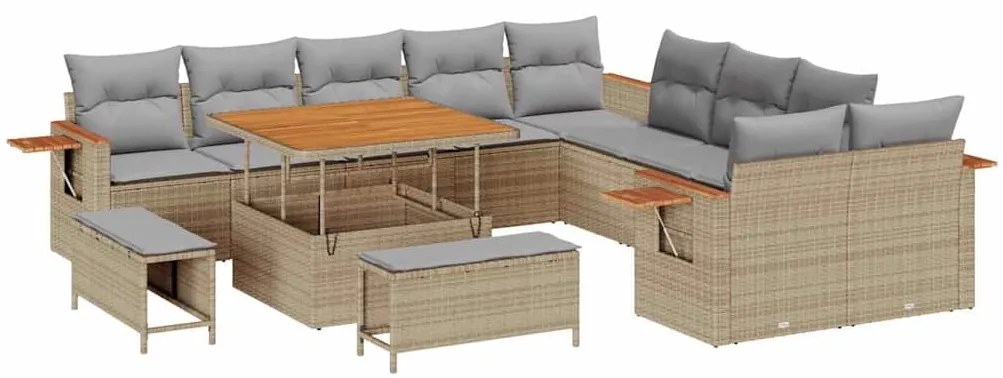 vidaXL Σετ Καναπέ Κήπου με μαξιλάρι 13 pcs Μπεζ Πολυ ράταν