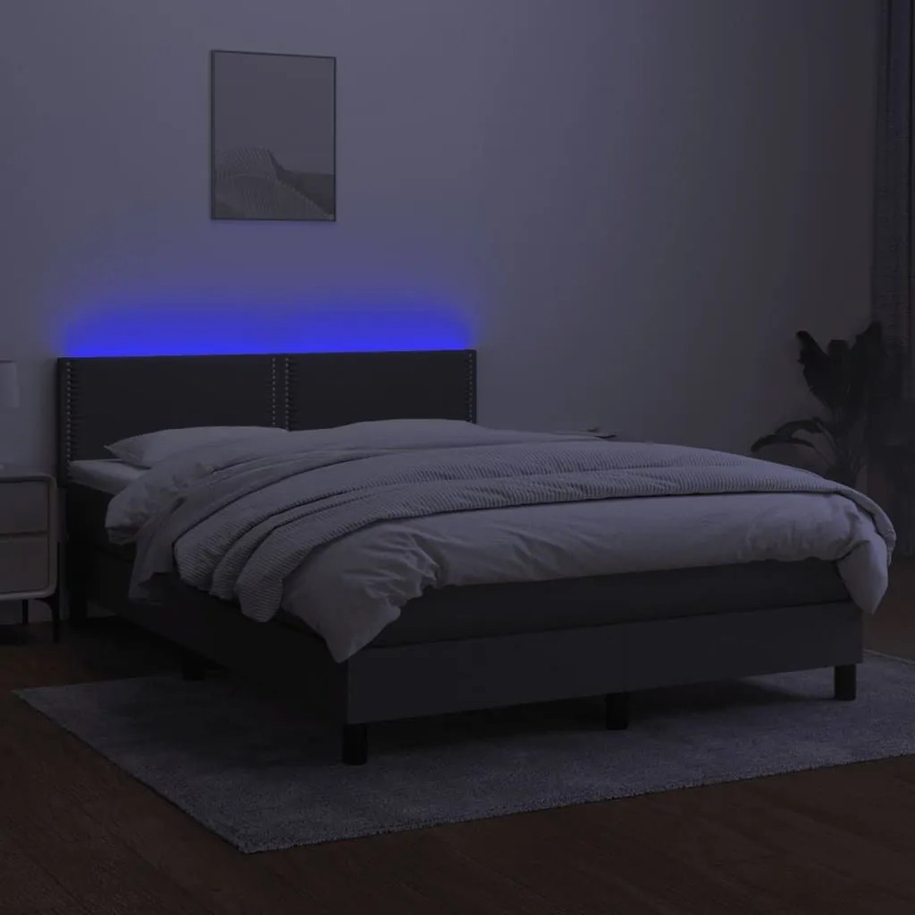 Κρεβάτι Boxspring με Στρώμα &amp; LED Σκ.Γκρι 140x200 εκ Υφασμάτινο - Γκρι