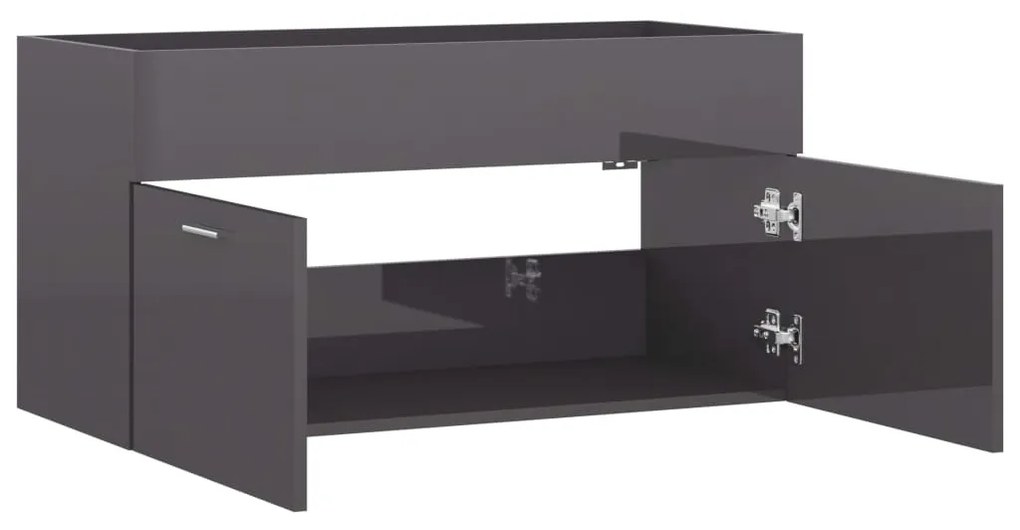 vidaXL Ντουλάπι Νιπτήρα Γυαλιστερό Γκρι 90x38,5x46 εκ. από Επεξ. Ξύλο