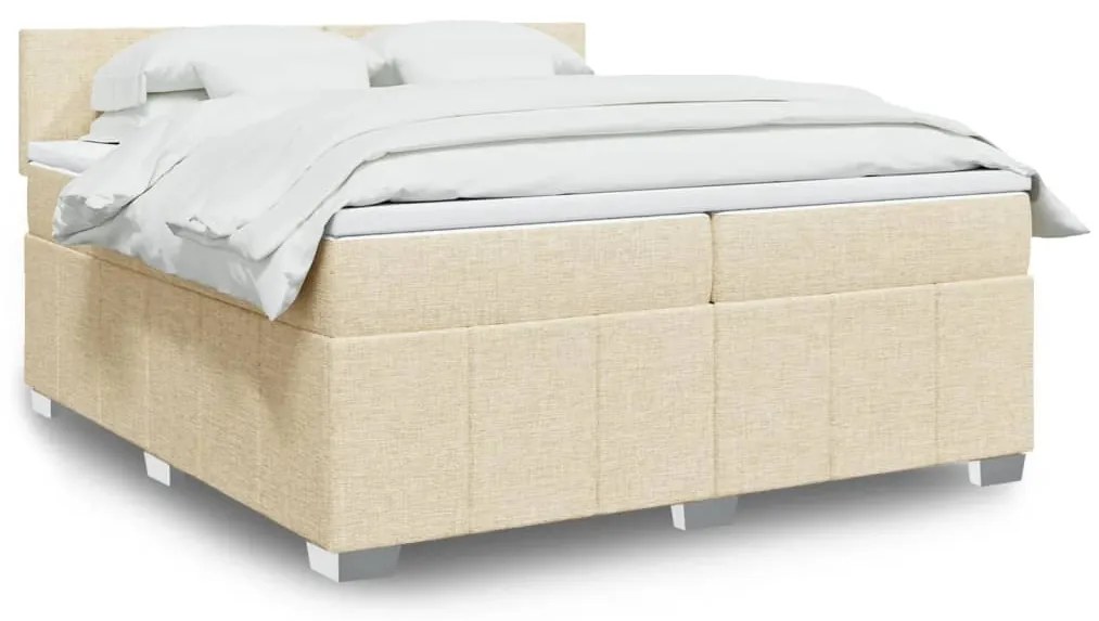 vidaXL Κρεβάτι Boxspring με Στρώμα Κρεμ 200x200 εκ. Υφασμάτινο