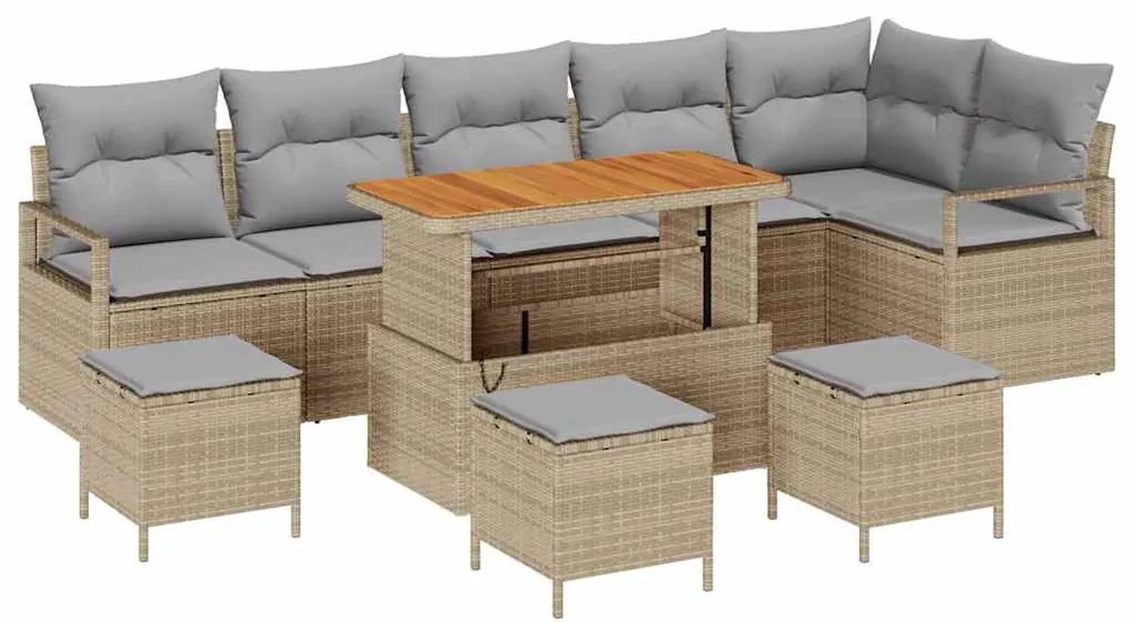 vidaXL Σετ Καναπέ Κήπου με μαξιλάρι 10 pcs Μπεζ Πολυ ράταν
