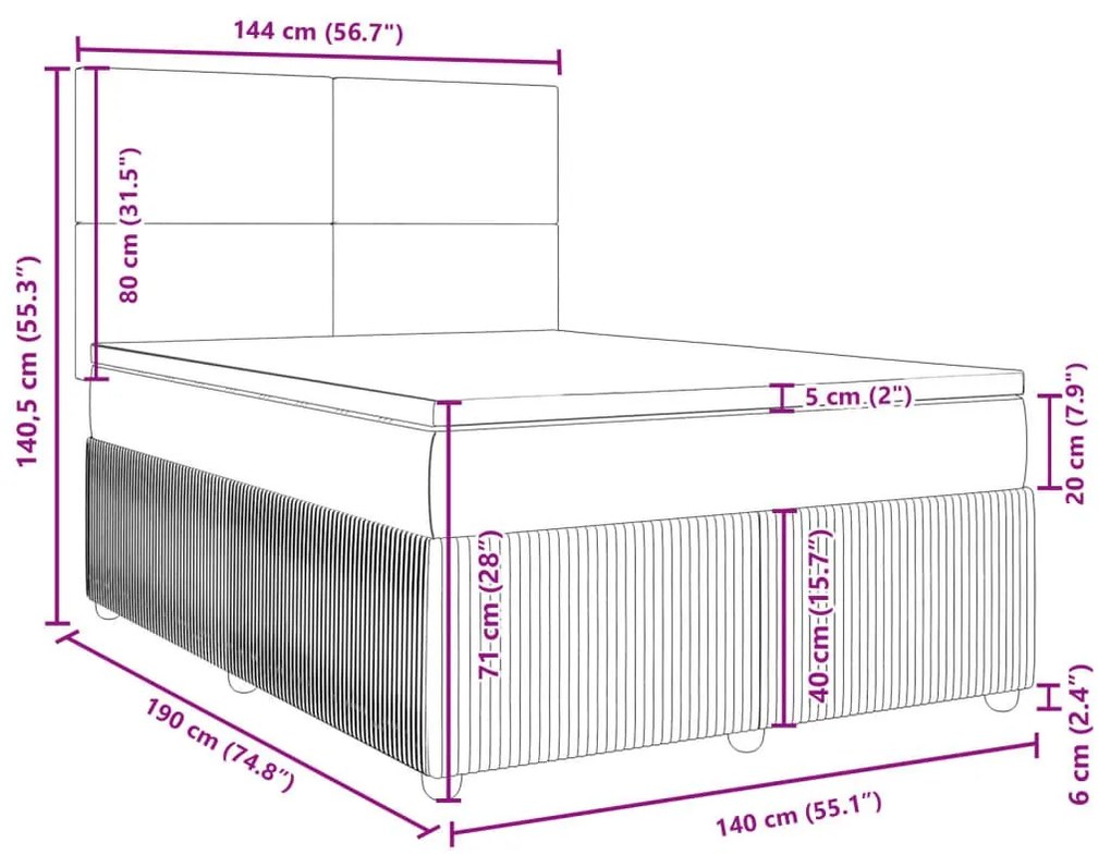 Κρεβάτι Boxspring με Στρώμα Σκούρο Γκρι 140x190 εκ. Βελούδινο - Γκρι