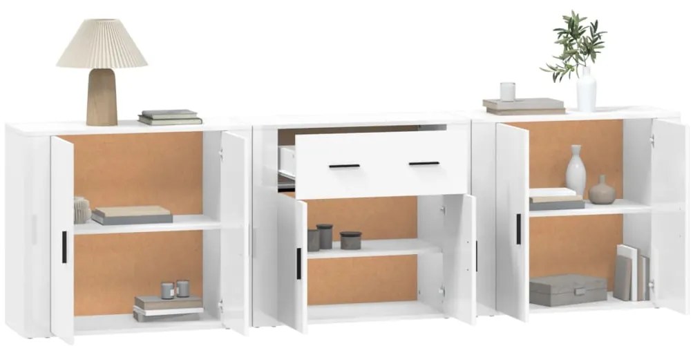 vidaXL Ντουλάπι 3 τεμ. Λευκό Επεξεργασμένο Ξύλο