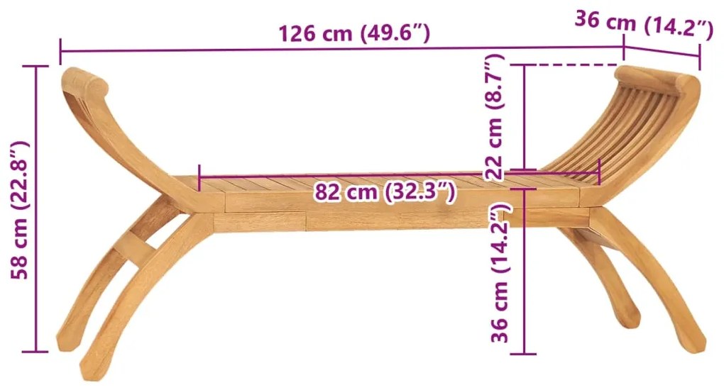 vidaXL Πάγκος Κήπου 126 εκ. από Μασίφ Ξύλο Teak