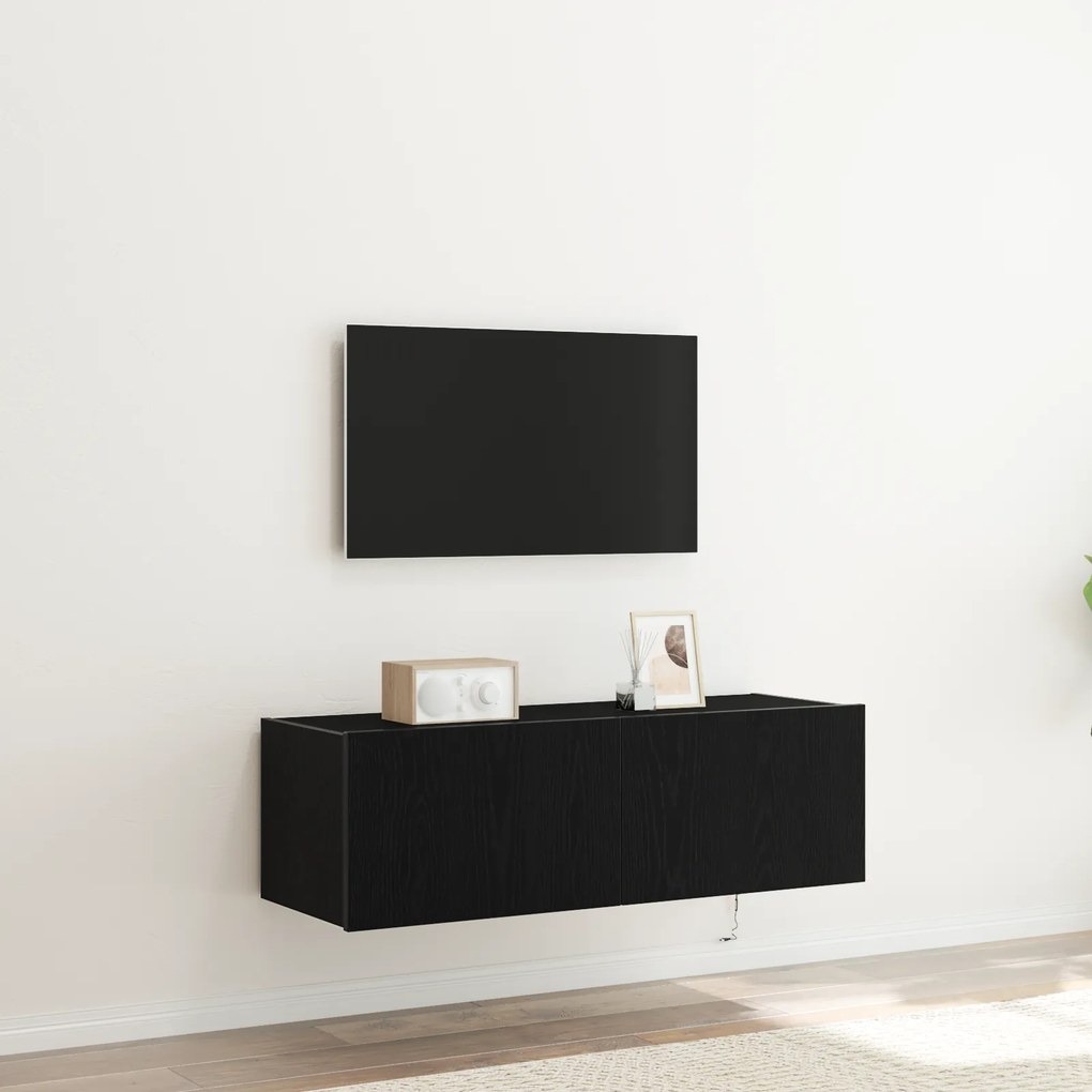 vidaXL Ντουλάπι Τοίχου Τηλεόρασης με LED Φώτα Μαύρη Δρυς 100x35x31 εκ