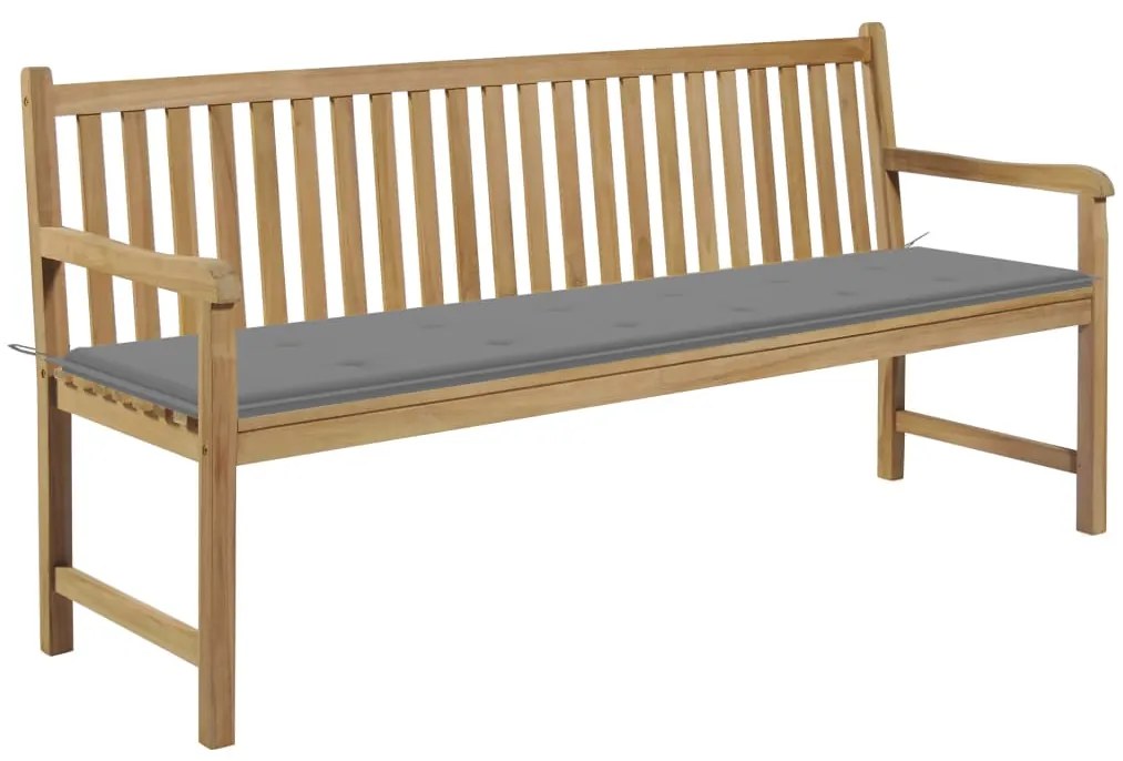 vidaXL Παγκάκι Κήπου 175 εκ. από Μασίφ Ξύλο Teak με Γκρι Μαξιλάρι