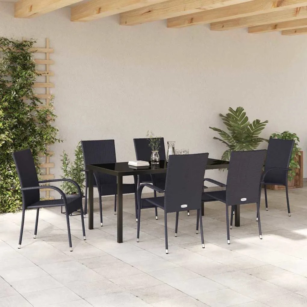 vidaXL Σέτ φαγητού για κήπο 7 pcs Μαύρο Πολυ ράταν