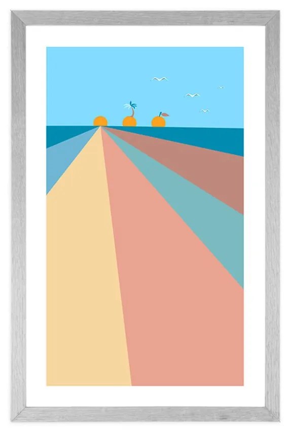 Αφίσα με παρπαστού Χαρωπή πολύχρωμη παραλία - 60x90 silver