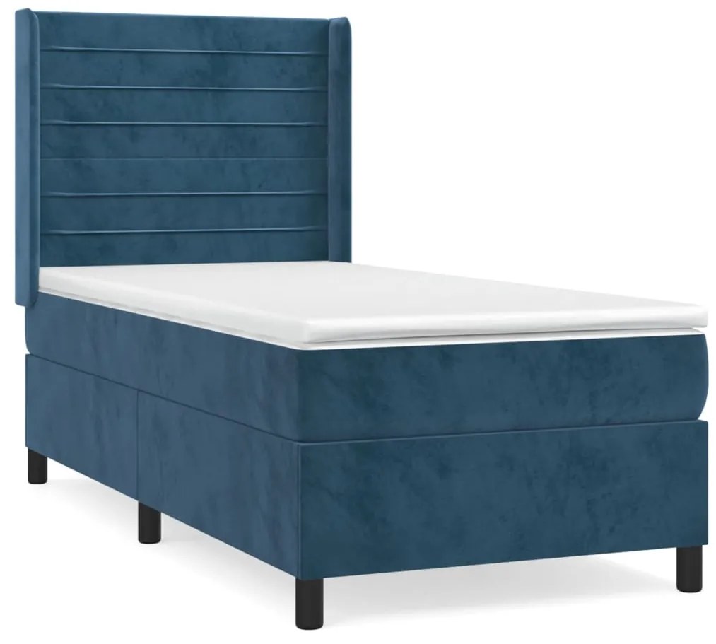 vidaXL Κρεβάτι Boxspring με Στρώμα Σκούρο Μπλε 100x200 εκ. Βελούδινο